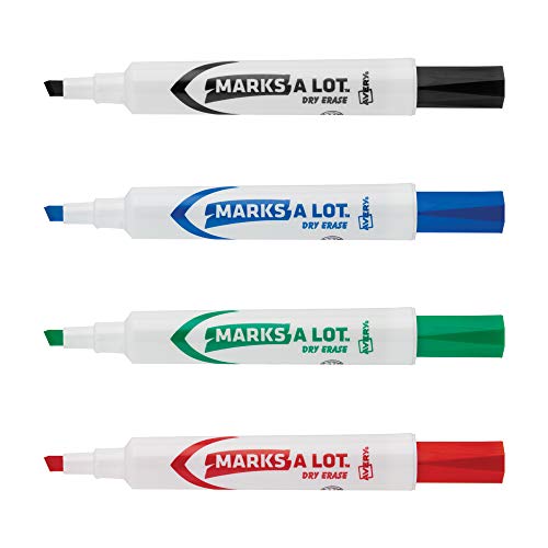 Image of Avery Marks A Lot Dry Erase Markers, Low Odor White Board Markers with Chisel Tip, 4 Assorted Colors (24409)