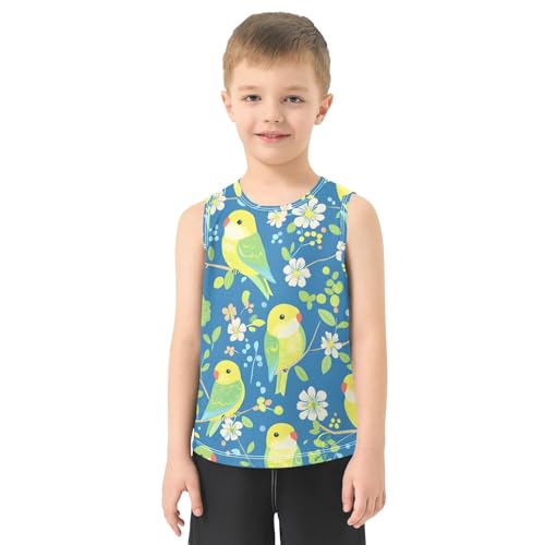 Boys' Tank Top Shirt Green Parrot Flower Pattern Sleeveless T-Shirts2
