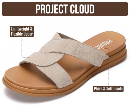 Image of Project Cloud Wedge Sandals for Women 2026 - Comfortable Soft & Plush Insole Strappy Womens Sandals with Lightweight and Non-Slip Durable Outsole