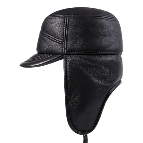 FENOKD Hat Men's Winter Thickened Warm Outdoor Ear Protection Cotton Hat Leather Hatat (D 6 3/4)?D-6 3/4