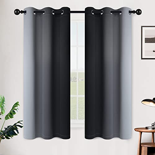 Image of SimpleHome Ombre Black to Grey White Curtains for Living Room 42Wx63L | Room Darkening Curtains for Bedroom,Gradient Light Blocking Curtain,Thermal Insulated Grommet Window Drapes,2 Panels,63 Inch