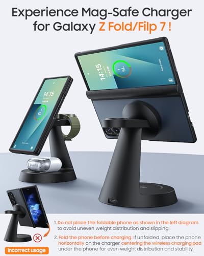 Image of Meifigno Magnetic Wireless Charger for Samsung, 3 in 1 Charging Station Compatible with MagSafe Samsung Charger for Galaxy S26 Ultra S25 Z Fold7 /Flip7, Charger Stand for Galaxy Watch Ultra 8, for Buds