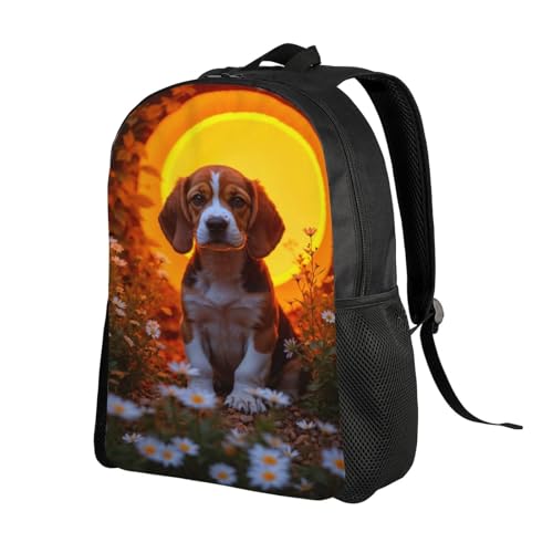 Comfort Fit Unisex Beagle Daisies Garden Light Backpack Durable for Daily Commute & Travel Adventures 16 Inch2