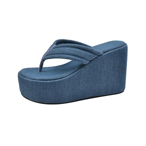 Women's Orthopedic Wedge Arch Support Flip Flops Platform Sandals Women Denim High Slipper Clip Toe Comfortable Casual Slip on Beach Slippers2