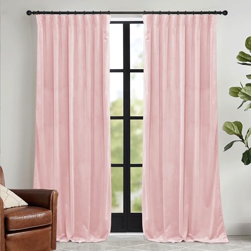 Image of RYB HOME Baby Pink Velvet Curtains for Girls Bedroom Nursery 90 inches | Thermal Insulated, UV Privacy Blocking, Energy Efficient, Noise Reducing, Back Tab, Guest Room Office, W 52 x L 90, 2 Panels
