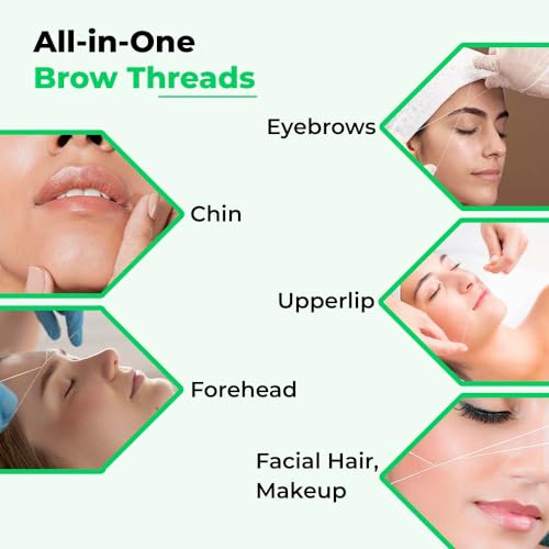 Image of ZIBELL Organic Cotton Eyebrow Threading Thread Tool for Women - 2 Spools x 300 Meters Thread for Eyebrows Threading - Upperlips Shaping, Green