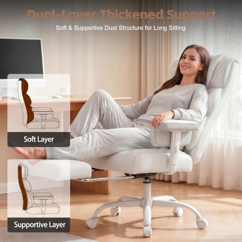 Image of Vonesse Big and Tall Office Chair, Desk Chair with Soft Adjustable Armrests, Ergonomic High Back Gaming Chair with Lumbar Support, Executive Computer Chairs with Footrest (PU Leather,White)
