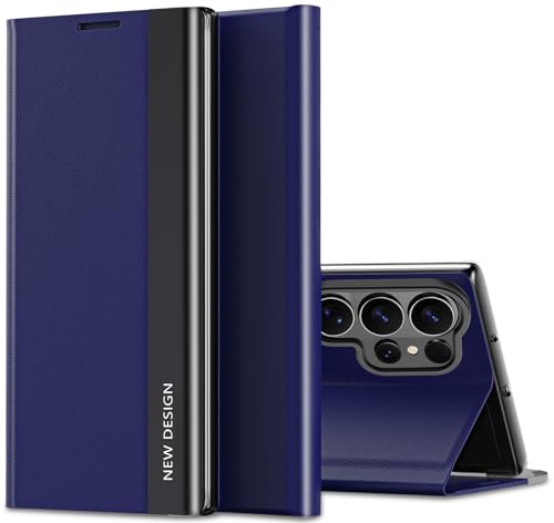 Étui pour Samsung S26 Ultra en cuir synthétique rigide bleu à galvanoplastie de luxe