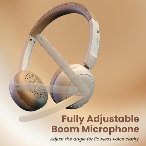 Image of Portronics Muffs A3 On Ear Headphone with Inbuilt Flexible Boom Mic & Dual ENC Technology, Upto 50 Hours Playtime, Deep Bass, Bluetooth Version 6.0, 40mm Dynamics Driver, Type C Fast Charging(Beige)