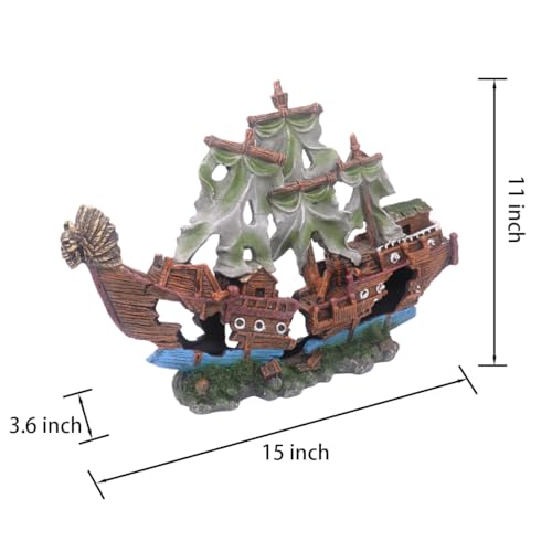 Image of Ulifery Aquarium Sailing Boat Shipwreck Sunken Pirate Ship Resin Fish Tank Decorations Aircraft Carrier for Betta Super Large XXL for 55-75 Gallon Tank