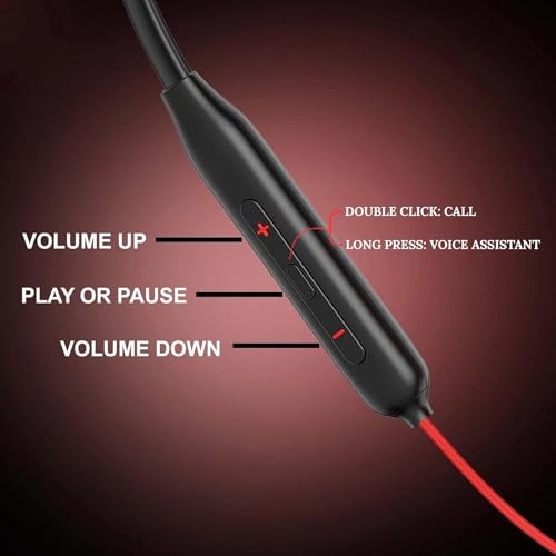 Image of Z2 Bluetooth Neckband Headphones, Black, 52 Hours Playtime, Wireless, Built-in Mic, Voice Assistant Bluetooth Headphone (Red)