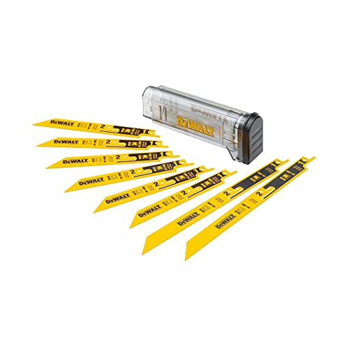 DEWALT DT2446-QZ Coffret de 8 lames de scie sabre sécable BIM pour la coupe du métal. 2x230mm + 6x152mm + boite de rangement