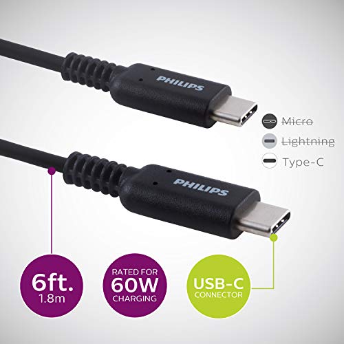 Philips USB C to USB C Cable, 6 Ft 60W Laptop Charger Type C Fast Charging Cable for iPhone 16 Series, 15 Series, iPad Pro, MacBook Charger Cord, Type C Laptop Power Cord Fast Charging, DLC4106C/37 by Philips - Image 2