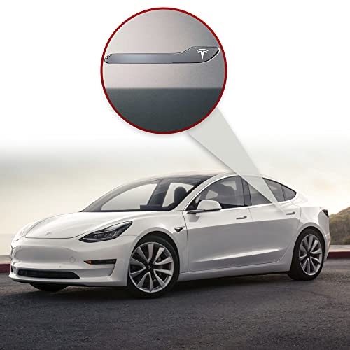 Image of IPG Compatible for Model 3 / Model Y /Juniper Door Handle Decal Sticker Wrap Kit (Set of 4) with Tesla Logo Personalize Your Tesla (Gloss Silver)