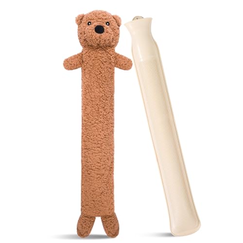 dusaniyali Wärmflasche Lang mit Bezug, Auslaufsicher 2L Groß Wärmeflaschen für Kinder Wärmflasche Bär Weiches Plüsch Nackenwärmflasche Hot...