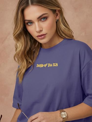 Image of JUNEBERRY Women's Pure Cotton Drop Shoulder Printed T-Shirt | Oversized Baggy Fit Half Sleeve Round Neck Graphic Tee (S-XXL)
