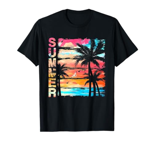 Palm Tree Retro Sunset Summer Beach Vintage Tropical Graphic T-Shirt