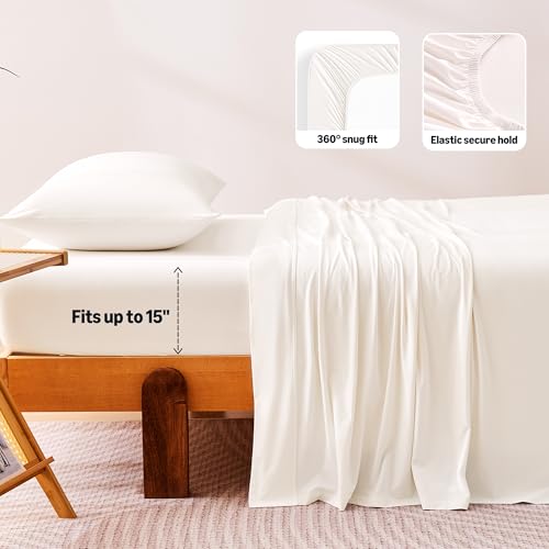 Image of Amazon Basics Cooling Sheets, 3-Piece Bed Sheet Set for Summer, Soft and Breathable for Hot Sleepers, Bedding with 1 Deep Pocket Fitted Sheet, 1 Flat Sheet, and 1 Pillowcase, Twin, White