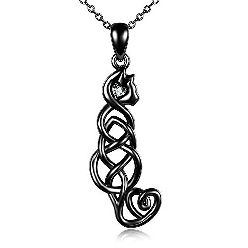ONEFINITY Sterling Silver Cat Necklace Celtic Knot Viking Jewelry Crazy Cat Lady Gifts for Cat Lover for Women Her