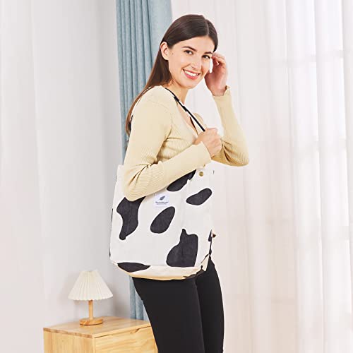 Image of Corduroy Tote Bag Cute Tote Bags for Women Shoulder Bag with Inner Pocket for Work Beach Travel and Shopping Grocery
