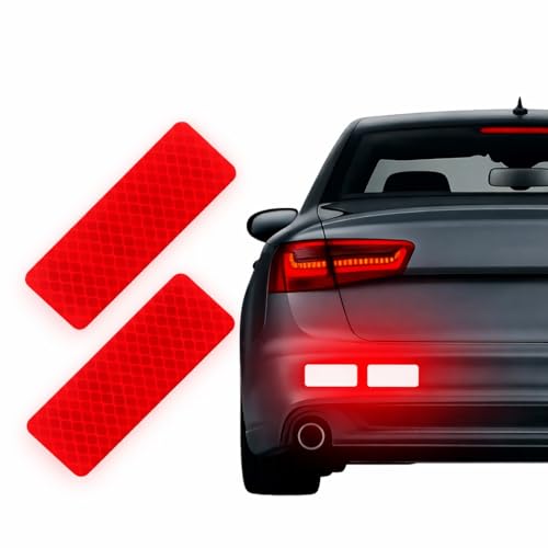 Image of VADDA Universal Reflective Car Stickers 10 Pcs, Rectangular Stripe Stickers for Cars, Trucks, Bikes, Bicycle, Night Visibility Vehicle Safety Reflectors for Car Bumper, Hood, Fender & Door - Red