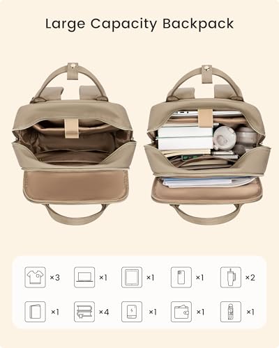 Image of LOVEVOOK Laptop Backpack for Women with Giant Tumbler Holder Pocket, 15.6 inch Travel Work Backpack Purse for Teacher Nurse, Waterproof College Book Bag Casual Daypack, Beige-Khaki