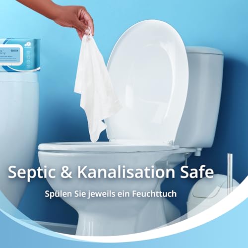 WhyWorry Feuchtes Toilettenpapier Spülbar, 20x25 cm Extra Groß Feuchttücher Toilette mit Kamille & Vitamin E, Reinigungstücher für Erwachsen, 100% Pflanzlich, Wiederverschließbar, Meer, 144 Stück