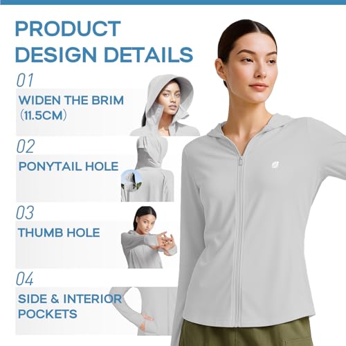 Image of Venzina Women's UPF 50+ Lightweight Athletic Jacket UV Sun Protection Full Zip Cooling Hoodie Long Sleeve Sunscreen Protective Clothing for Women for Outdoor Hiking, S-XL