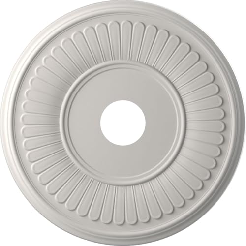 Image of Ekena Millwork CMP19BEGBW Berkshire Thermoformed PVC Ceiling Medallion (Fits Canopies up to 8 3 /8 inch), 19 inchOD x 3 1 /2 inchID x 1 inchP, UltraCover Satin Blossom White