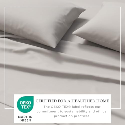 Image of Great Bay Home Cotton Jersey Knit Full Sheet Set - Ultra-Soft, Stretchy, Heathered Melange Bed Sheets - Cozy, Soft T-Shirt Sheet & Pillowcase Set (Light Grey)