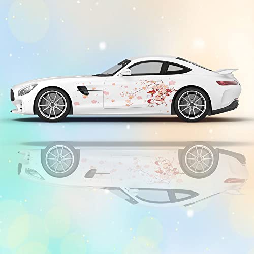 Image of 2PCS Cherry Blossoms Cherry Blossom Car Livery, Japanese Theme Side Car Vinyl Livery, Universal Size, Large Vehicle Graphics, Car Livery (13)