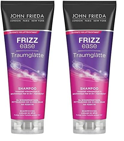 John Frieda - Frizz Ease Traumglätte Shampoo - Inhalt: 250ml - Haarglättung & 72h-Feuchtigkeitssschutz mit Keratin - Für widerspenstiges, mitteldickes bis dickes Haar (Packung mit 2)