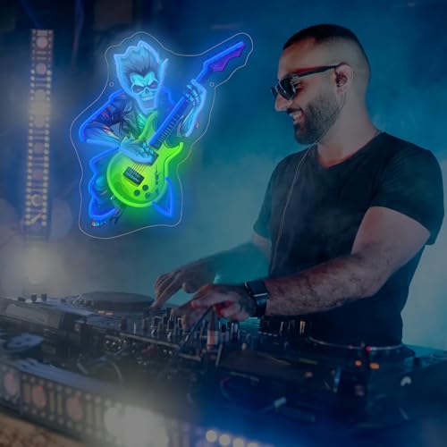 Image of Zombie Playing Electric Guitar Neon Sign Music Led Light Up Sign Pop Art With UV Printed background Room Wall Decor Man Gaming Room, Kids Room, Bar Decoration, Birthday Party Gifts