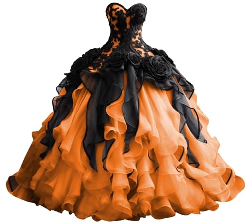 Mouccy Gothic Organza Quinceanera Dresses with Ruffles Black Lace Wedding Dresses for Bride Vintage Layered Puffy Ball Gown4