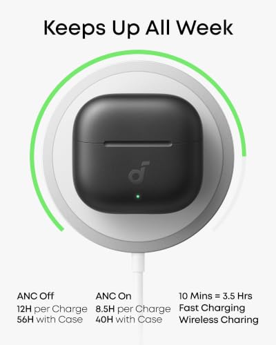 Soundcore Anker P42i Wireless Earbuds with Adaptive ANC for Daily Noise | Natural Mode for Concerts & Live Events, Hi-Res Audio with LDAC, 56H playtime, AI Clear Calls, Wireless Charging, IP55