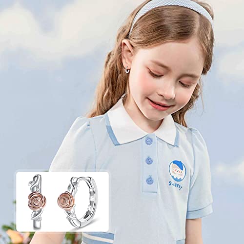 Rose Hoop Earrings For Women Girls 925 Sterling Silver June Birth Flower Huggie Hoop Earrings Hypoallergenic Earrings For Senstive Ears Jewelry Gifts For Girlfriend Daughter #TOP2