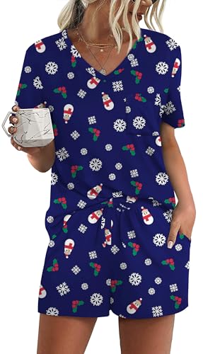Image of RUBZOOF Women's Short Sleeve Pajama Sets with Pockets Casual V Neck 2 Piece Lounge Sets S-3XL