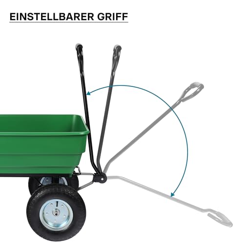 Wiltec Gartenwagen mit Kippfunktion bis 350 kg, Handwagen mit 125 l Volumen, Bollerwagen für Gartenarbeit, Handkarren für u. a. Rasen, Kies, Schlamm