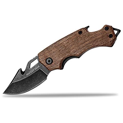 Mossy Oak Mini Folding Pocket Knife, Stainless Steel Drop Point Blade - EDC Multi-tool with Bottle Opener and Glass Breaker (Brown), Good Merry Christmas Gift Cover