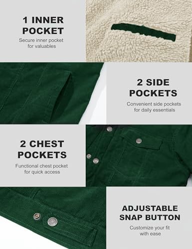 Image of MAGCOMSEN Men's Corduroy Jacket Winter Sherpa Lined Warm Thick Trucker Cargo Coat with 5 Pockets