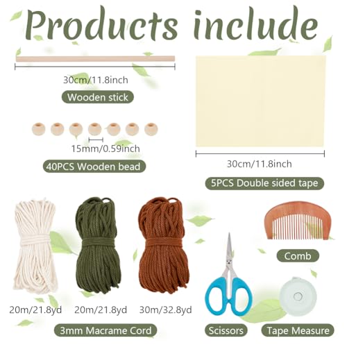 ORIGACH Kit de pendurar na parede com folhas de macramê DIY para iniciantes e adultos, kit de pendur