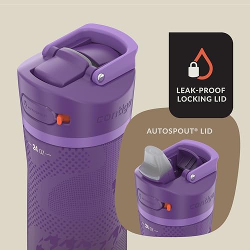Image of Contigo x Ally Love Ashland Chill 2.0, Stainless Steel, Spill Proof Water Bottle with AutoPop Easy Lean Lid, BPA Free, 24oz, Violet
