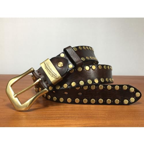 Studded Belt Men, Adjustable Leather Rivet Punk Casual Cowhide Belt for Men with Brass Metal Pin Buckle,Brown,120CM/47.3''3