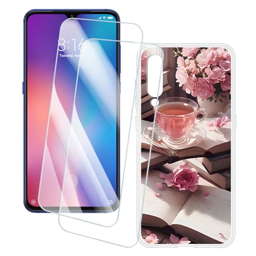 OAGELIM 2�Z�b�g �X�N���[���v���e�N�^�[ + �P�[�X Xiaomi Mi 9 (6.39 �C���`) �Ƃ̌݊������� �A�[�e�B�X�e�B�b�N�J�X�^���v�����g�J�o�[�Ƌ����K���X�t�B���� �X�N���b�`�h�~ (�s���N�̌ߌ�)