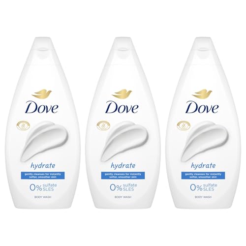Dove Hydrate Body Wash 0% Sulfate SLES for Women Made with Naturally Derived Cleansers and Plant Based Moisturiseres Gently Cleanses for Softer and Smoother Skin, 450ml Pack of 3