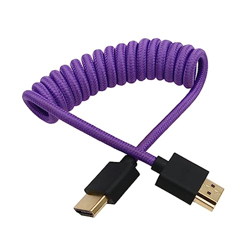Image of 4K 8K 60p Cable Type A HDMI 2.1 to HDMI Braided Coiled for Atomos Ninja V SmallHD Blackmagic Portkeys Feelworld Monitor Fuji X-T5 Sony FX30 A7R5 Canon Nikon Z9 Camera Purple
