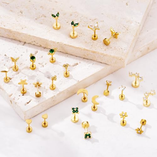 20 Pairs Gold Flat Back Earrings Hypoallergenic Cartilage Earring for Women ,Mix of 10pcs Hoops,30pcs Studs,Dazzling Helix & Tragus Piercing Jewelry,20G Screw Back Earrings Sets for Multiple Piercing (#1-gold) 20 Pairs Gold Flat Back Earrings Hypoallergenic Cartilage Earring for Women ,Mix of 10pcs Hoops,30pcs Studs,Dazzling Helix & Tragus Piercing Jewelry,20G Screw Back Earrings Sets for Multiple Piercing (#1-gold) - Image 6