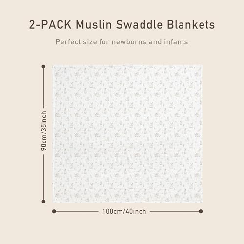 Image of GLLQUEN BABY Muslin Swaddle Blankets 2Pk Receiving Blanket Large 35 inch x 40 inch | Soft Cotton Baby Blankets for Girls Boys Breathable Nursery Swaddles for Newborns, Baby Essentials Shower Gift, Pink Rabbit