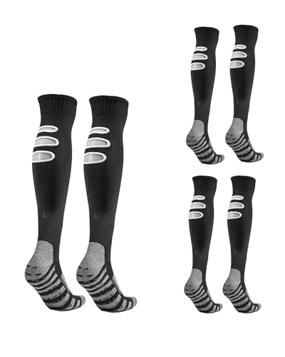 Pre-Cut Grip Soccer Socks with 3 Breathable Holes - Calf Relief Non Slip Knee High Football Socks for Men