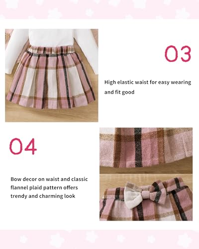 Image of Toddler Girl Clothes Fall Winter Girls Clothing Set Long Sleeve T-Shirt Tops & Plaid Mini Skirts Dress 2Pcs Outfits